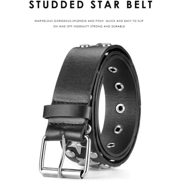 Women's 1 - Black Star Metal Punk Rock Rivet Belt With Bright Pyramid Studded - Picture 6 of 8